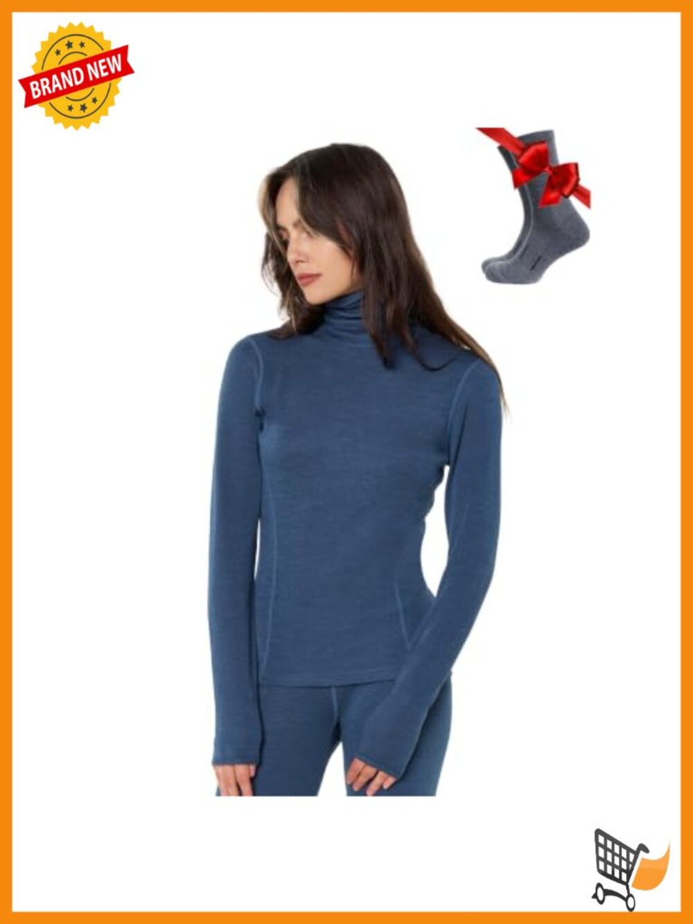 Merino Wool Base Layer Women Turtleneck Sweater Long Sleeve Top